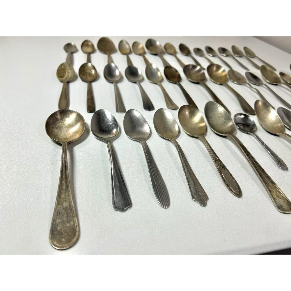 Lot Of 40 Antique Spoons Silverware Craft Lot Some Wear Rust
